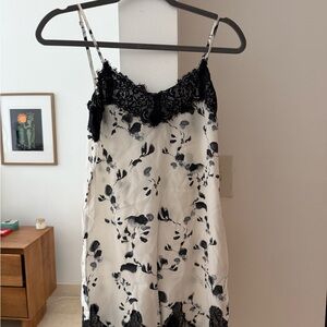 Silk Haute Hippie Black and White Floral Chemise